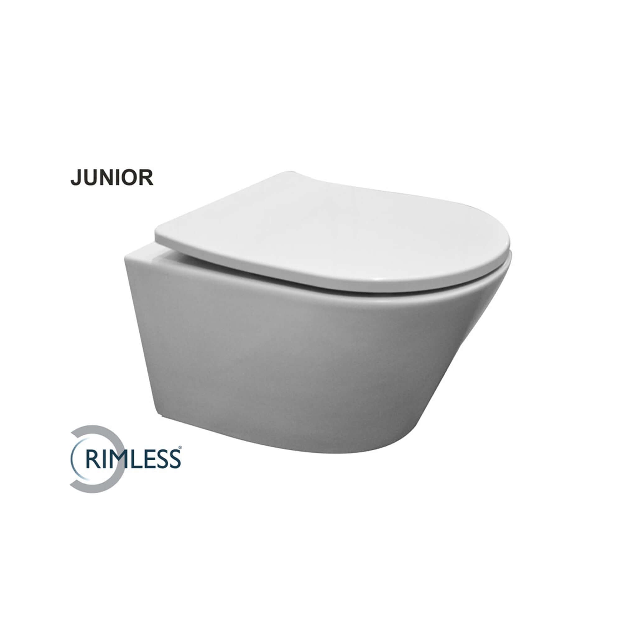 Vesta junior wandcloset rimless verkort met Shade slim toiletzitting softclose en quick release glans wit Hoofdafbeelding