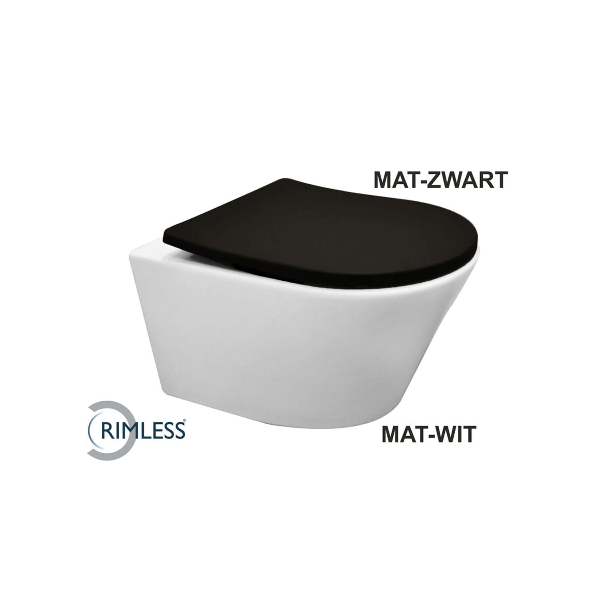 Vesta wandcloset rimless mat wit met Shade slim toiletzitting softclose en quick release mat zwart Hoofdafbeelding
