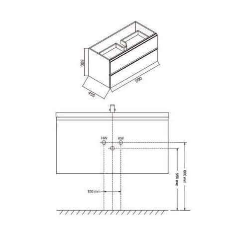 Sigid Badkamermeubelset Wiesbaden 100x46x58 cm MDF Hoogglans Wit (1 Kraangat, 2 Laden)