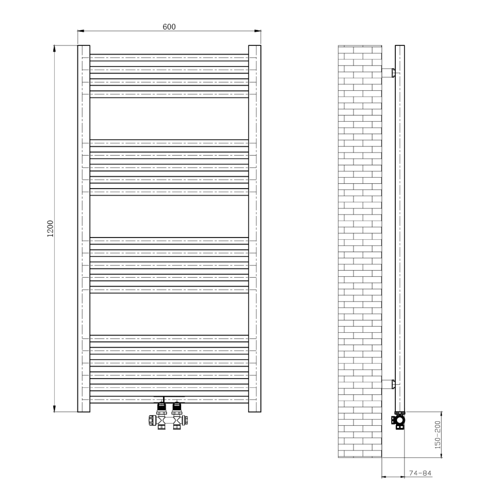 BELRAD Thermostatische Radiatorkraan – Muur- en Vloeraansluiting – 1/2MX16/2 M30